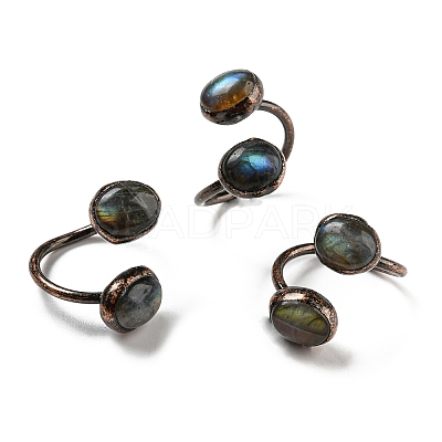 Oval Shape Natural Labradorite Open Cuff Rings RJEW-M157-16R-1