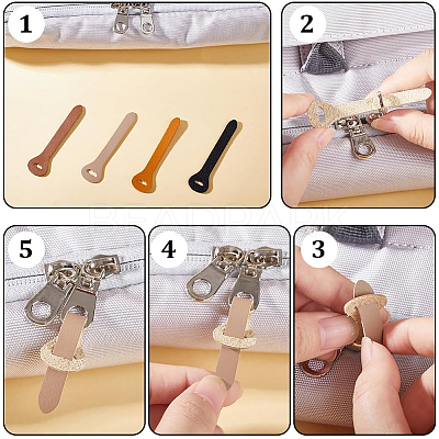 40Pcs 4 Colors Cowhide Zipper Puller Head PURS-GF0001-08-1