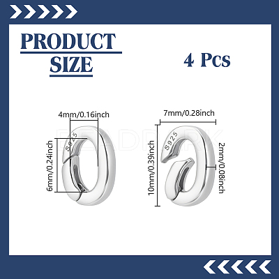 4Pcs 925 Sterling Silver Spring Gate Rings STER-NB0001-32-1