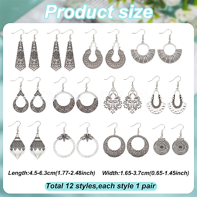4 Sets 4 Style Tibetan Style Alloy Geometric Dangle Earrings for Women EJEW-AN0003-86-1