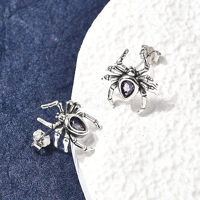 925 Sterling Silver Micro Pave Cubic Zirconia Stud Earrings EJEW-Z133-01AS-1