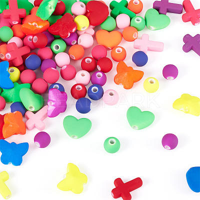 120Pcs 4 Styles Spray Painted Opaque Acrylic Beads ACRP-TA0001-03-1