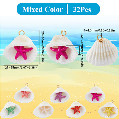 32Pcs Summer Beach Natural Shell Pendants FIND-SC0012-34-1