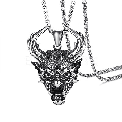 Stainless Steel Evil Skull Pendant Necklace SKUL-PW0001-134-1