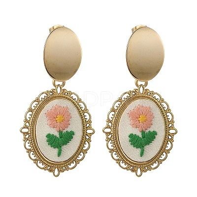 304 Stainless Steel & Cloth Embroidery Stud Dangle Earrings EJEW-JE07298-02-1