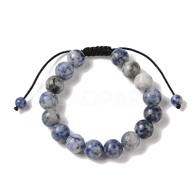10mm Round Natural Blue Spot Jasper Braided Bead Bracelets BJEW-C067-01C-15-1