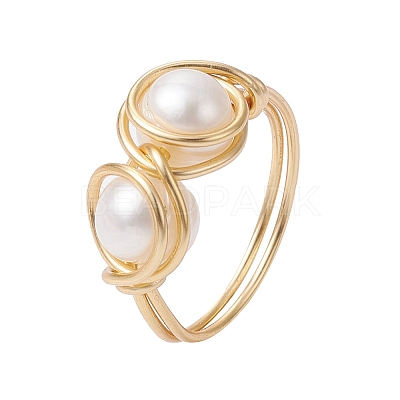 Natural Pearl Braided Bead Style Finger Ring RJEW-JR00614-1