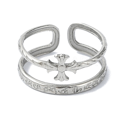 304 Stainless Steel Double Twist Crucifix Cuff Rings RJEW-M019-30P-1