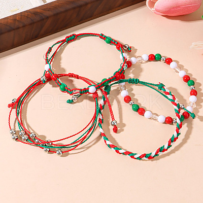 4Pcs 4 Styles Christmas Acrylic Beads Braided Bead Bracelets & Stretch Bracelets & Cotton Cord Braided Bracelets FS-WG84904-01-1