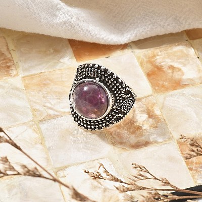 Natural & Synthetic Gemstone Adjustable Rings RJEW-I108-03AS-1