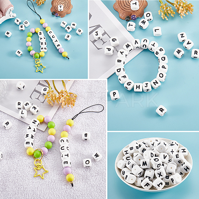 20Pcs White Cube Letter Silicone Beads 12x12x12mm Square Dice Alphabet Beads with 2mm Hole Spacer Loose Letter Beads for Bracelet Necklace Jewelry Making JX432A-1