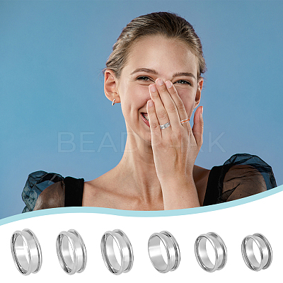 30Pcs 6 Size 201 Stainless Steel Grooved Finger Ring Settings RJEW-UN0002-82P-1