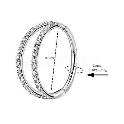 316 Surgical Stainless Steel Micro Pave Clear Cubic Zirconia 2 Line Hoop Cartilage Earrings WGDA01E-03-1