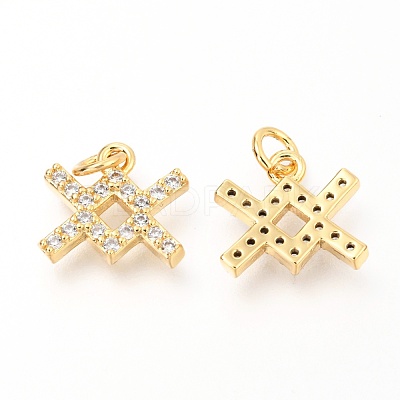 Brass Micro Pave Clear Cubic Zirconia Charms ZIRC-O036-30G-D-1