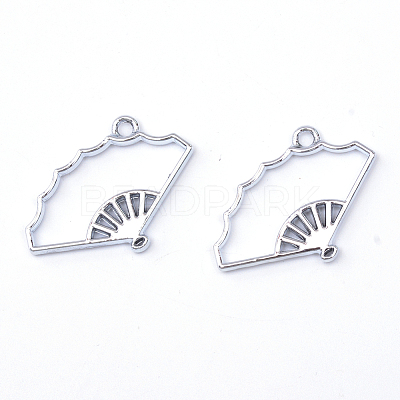 Rack Plating Alloy Fan Open Back Bezel Pendants X-PALLOY-S047-20D-FF-1
