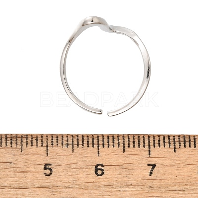 Rhodium Plated 925 Sterling Silver Wave Cuff Rings RJEW-D300-02P-1