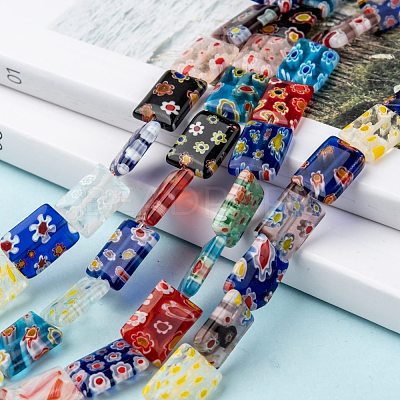 Rectangle Handmade Millefiori Glass Beads LK-R004-56-1