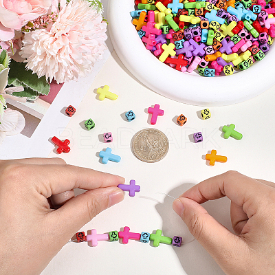 800Pcs 2 Styles Cross Theme Acrylic Beads MACR-PA0001-45C-1