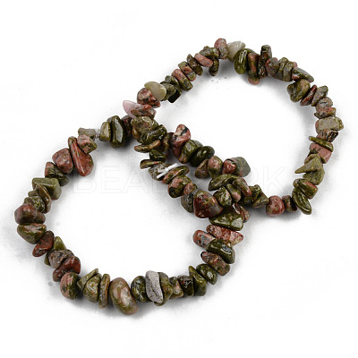 Unisex Chip Natural Unakite Beaded Stretch Bracelets BJEW-S143-20-1