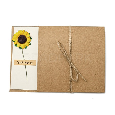 Dried Sunflower Paper Thank You Greeting Cards AJEW-K043-01A-1