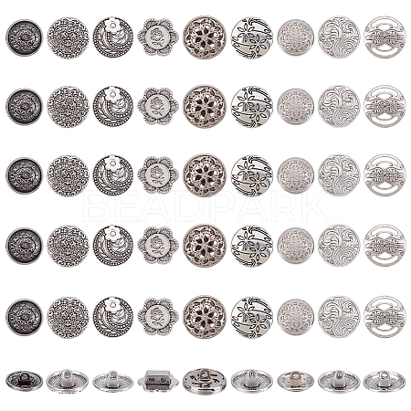 54Pcs 9 Styles Zinc Alloy Shank Buttons BUTT-PH0001-61-1