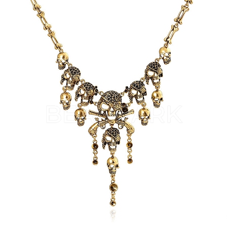 Halloween Themed Pirate Skull Alloy Bib Necklace for Women HAWE-PW0001-215AG-1