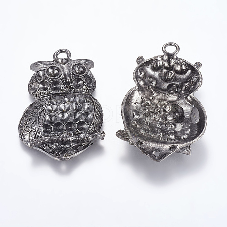 Tibetan Style Alloy Metal Big Owl Pendant Rhinestone Settings TIBEB-A101778-B-FF-1