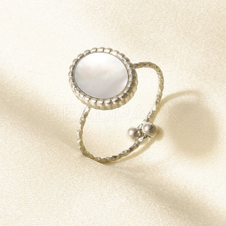 304 Stainless Steel with Natural Shell Cuff Open Rings for Women IP2292-1-1