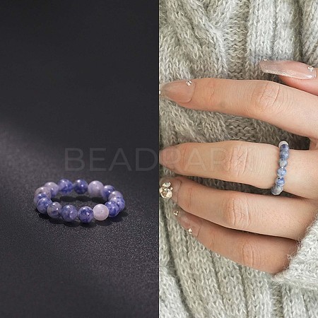 Natural Blue Spot Jasper Stretchy Finger Rings FS-WG01730-14-1