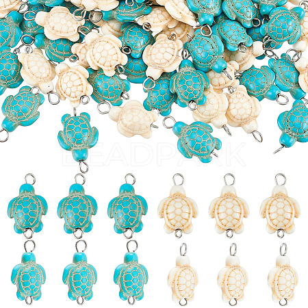 100Pcs 2 Colors Dyed Synthetic Turquoise Connector Charms PALLOY-AB00150-1