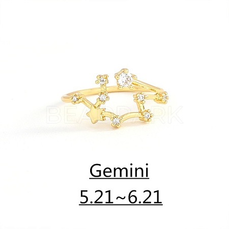 Twelve Constellation Brass Micro Pave Clear Cubic Zirconia Cuff Rings FS-WG8E359-01-1