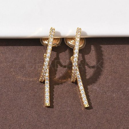 Brass Micro Pave Clear Cubic Zirconia Stick Clip-on Earrings EJEW-K286-13G-1