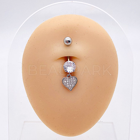 304 Stainless Steel Micro Pave Cubic Zirconia Belly Rings WGADED5-35-1