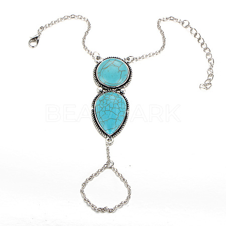 Alloy Synthetic Turquoise Link Ring Bracelets for Women FS-WG65C3B-01-1