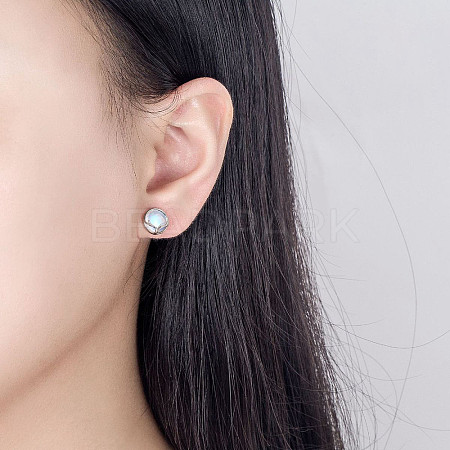 Flat Round with Deer Horn Pattern Brass Stud Earrings WG9EF84-01-1