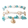 3Pcs 3 Styles Starfish Synthetic Magnesite & Turquoise Beaded Anklets AJEW-TA00030-2