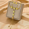 Flower Stainless Steel Crystal Rhinestone Lariat Necklaces & Stud Earrings & Bracelets Sets for Women FS-WG939A0-01-3