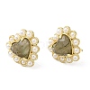 Ion Plating(IP) Natural Labradorite Heart Stud Earrings with Plastic Pearl Beaded EJEW-E599-02G-01-3