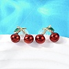 Cherry Brass Enamel Stud Earrings EJEW-U061-01G-1