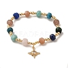 Faceted Rondelle Natural Fuchsite & Sunstone & Lapis Lazuli & Strawberry & Amazonite & Apatite & Rose Quartz Bead Stretch Bracelets BJEW-P318-02G-02-1