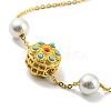 Brass with Synthetic Turquoise Flat Round Link Bracelet with Plastic Pearl Beaded BJEW-D030-05G-2