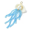 Natural Clam Shell & Glass Pearl & Glass Seed Beaded Big Pendants PALLOY-MZ00298-02-3