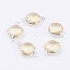 Silver Color Plated Brass Glass Flat Round Links GLAA-M004-D-15S-1