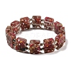 Dyed Natural Imperial Jasper with Resin Beaded Stretch Bracelets BJEW-G698-01A-03-1