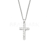 Brass Micro Pave Clear Zirconia Cross Pendant Necklaces NJEW-M211-05C-P-1