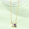 Brass Pave Cubic Zirconia Rectangle & Teardrop Pendant Cable Chain Necklaces KK-CBAB173-05G-07-3