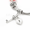 Alloy Heart Padlock and Skeleton Key Charm European Bracelet with Snake Chains BJEW-JB08043-6