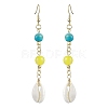 Cowrie Shell and Synthetic Turquoise & Natural Mashan Jade Dangle Earrings for Women EJEW-JE05814-1