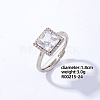 Square Platinum Brass Adjustable Ring with Cubic Zirconia EG7863-18-1