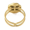 Ion Plating(IP) 304 Stainless Steel Enamel Flat Round with Flower Cuff Finger Rings RJEW-L107-067G-01-3